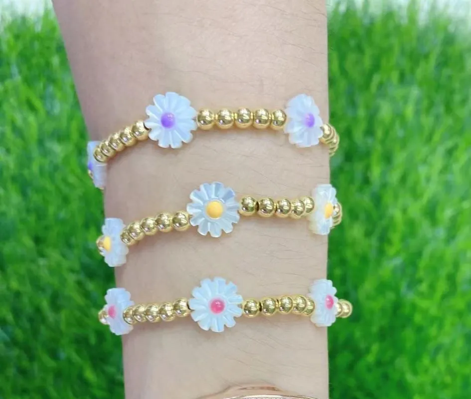 Link Chain 5Pcs Luxury Designs Daisy Bracelet Gold Beads Flower Shaped Shell Jewelry For GiftLink