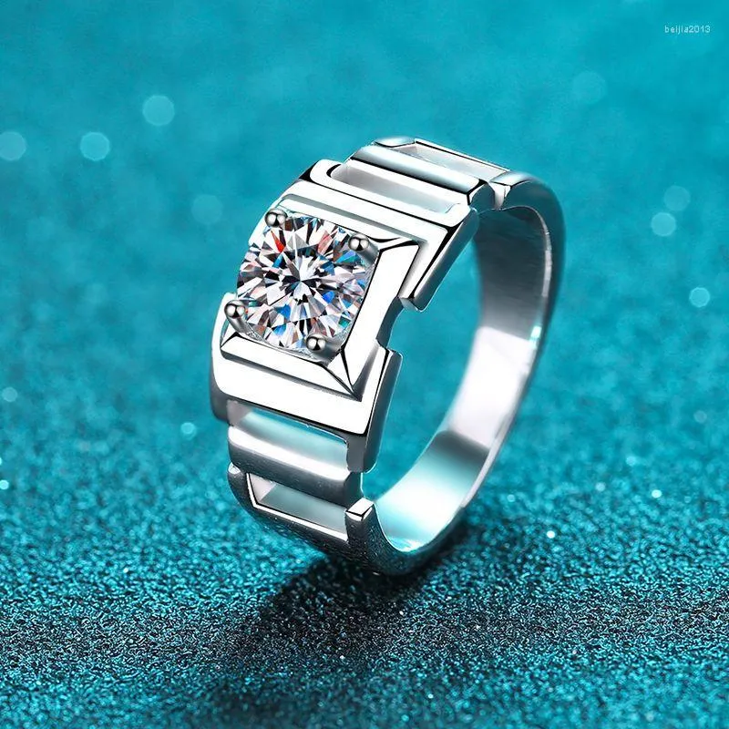 Anillos de cl￺ster Silver 925 Corte brillante original 1 Prueba de diamante Pasado D Color Dominado MOISSANITE Hollow Dise￱o Gemstone Ring Men Boda Joyer￭a