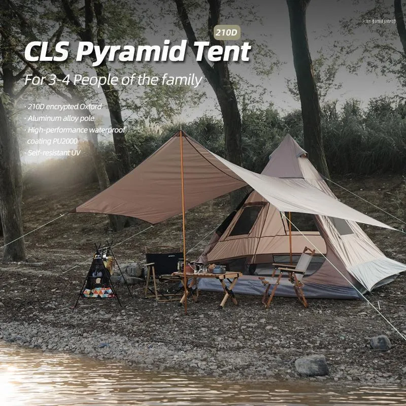 テントとシェルターティーピーアウトドアピラミッドテント3-4人キャンプキャノピー防水紫外線車SUVサイクリングビーチオーニングパーティーファミリー