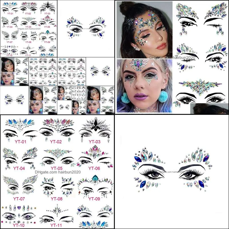 3d crystal tattoo eye gems stickers crystal face body jewels festival party glitter eye stickers tattoo fancy makeup beauty tool