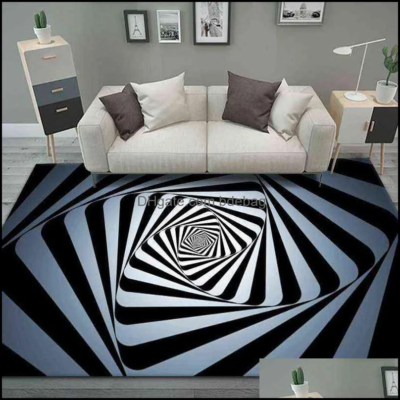 3D Vortex Illusion Carpet Entrance Door Floor Mat Abstract Geometric Optical Doormat Non-slip Living Room Decor Rug W220328