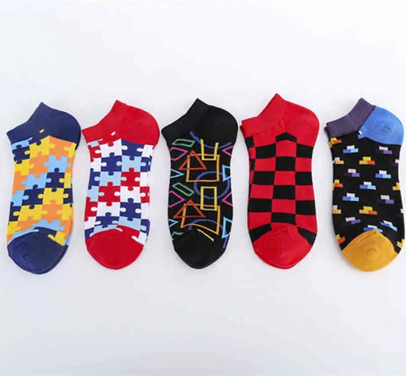 Spring and summer new men's socks trend puzzle series ship leisure