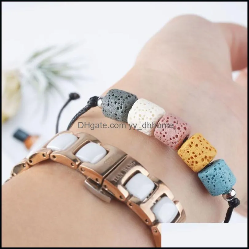 colorful lava stone beads strand bracelet lover couple friendship bracelets adjustable rope essential oil diffuser women men jewelry