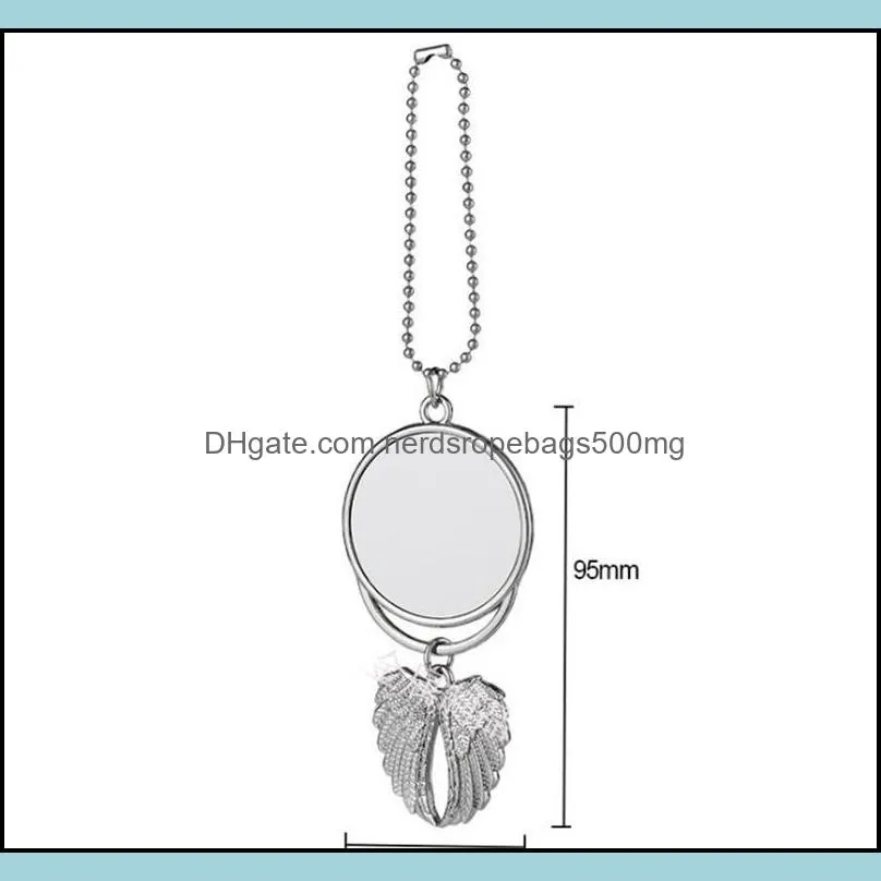 Angel Wing Circular Automobile Ornaments Sublimation Blanks Metal Car Pendant Plated Silver Fashion Automobiles Interior 4 8mo J2