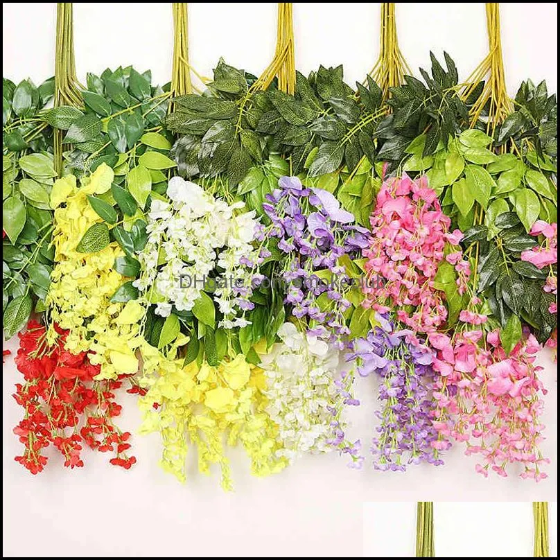 Artificial Plant Wisteria Flower Home Hotel Restaurant Garden Wall Hanging Wedding Arch Ceiling Decoration Rattan DIY