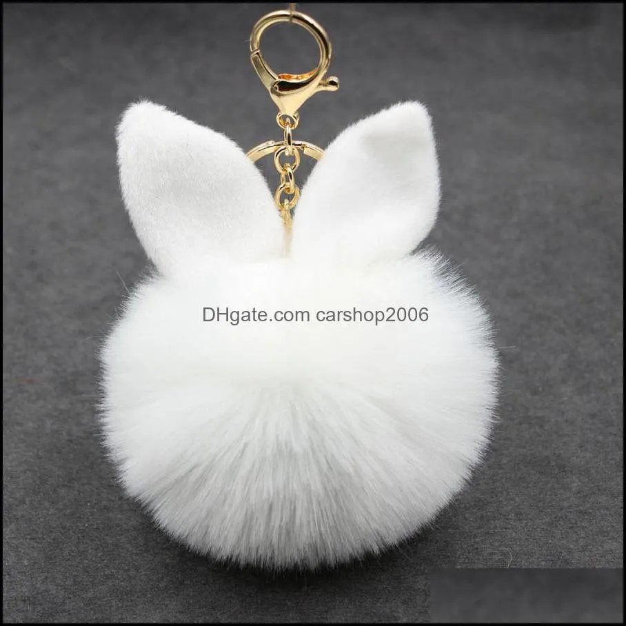 pompom keychains party favor gift fake rabbit ear fur ball key chain pom pom fluffy bag charms bunny keychain keyring for women