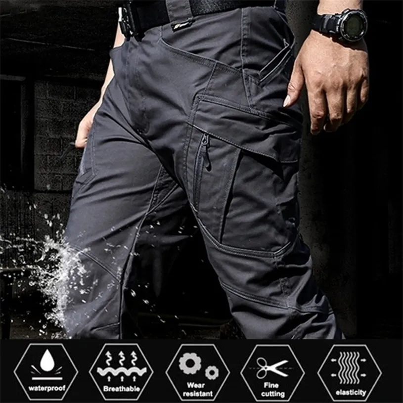 Тактические штаны Мужчины Упругие наружные военные армейские брюки мульти-карманные водонепроницаемые износостойкие повседневные Cargo 220323