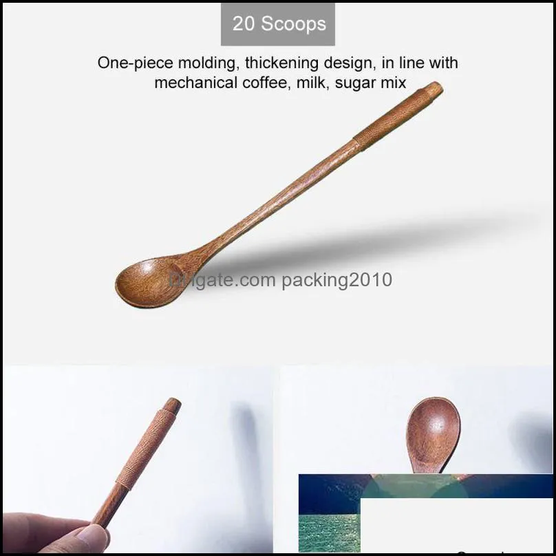 Wooden Long Spoon Kitchen Cooking Utensil Tool Tableware Spoon Soup Teaspoon Stirring Coffee Spoons New