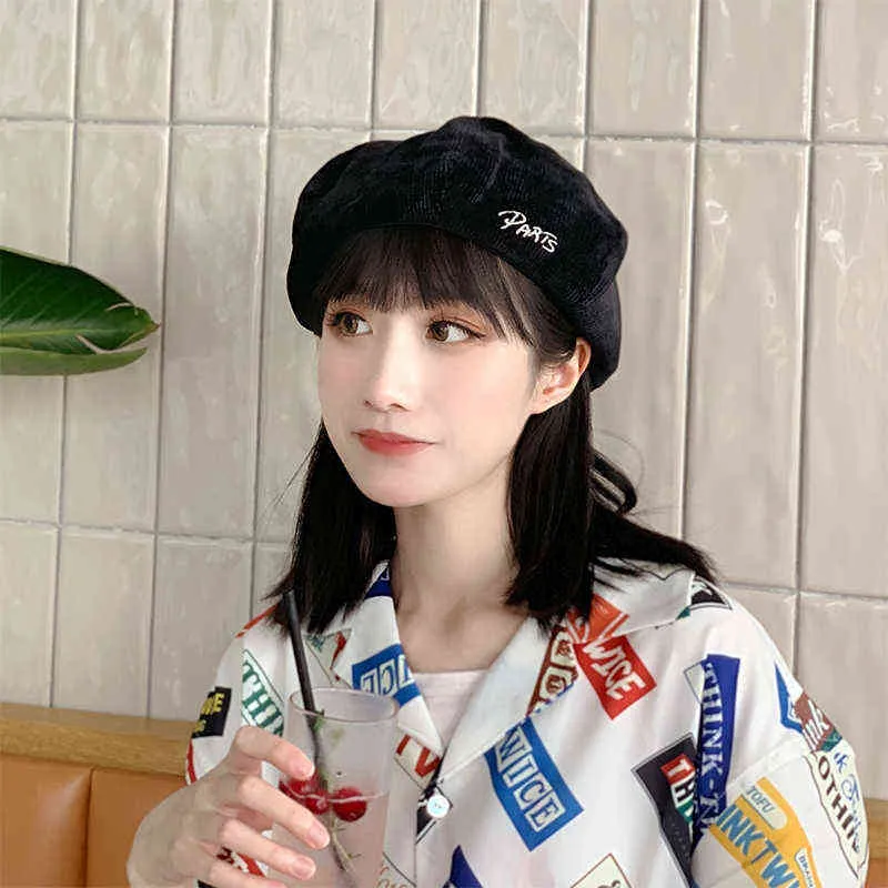 H3542 vrouwen baret hoed vrouwelijke letters borduurwerk warme pompoen pet Japanse lente herfst corduroy casual hoge kwaliteit eenvoudige hoeden j220722