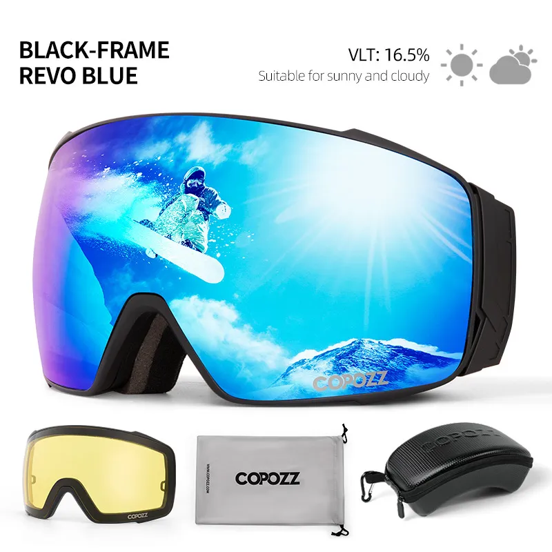Copozz Magnetic Polaris Ski Goggles Double Lens Men Femmes Femmes Ski Anti-Fog Glêmes UV400 Protection Snowboard Ski Eyewear 220704