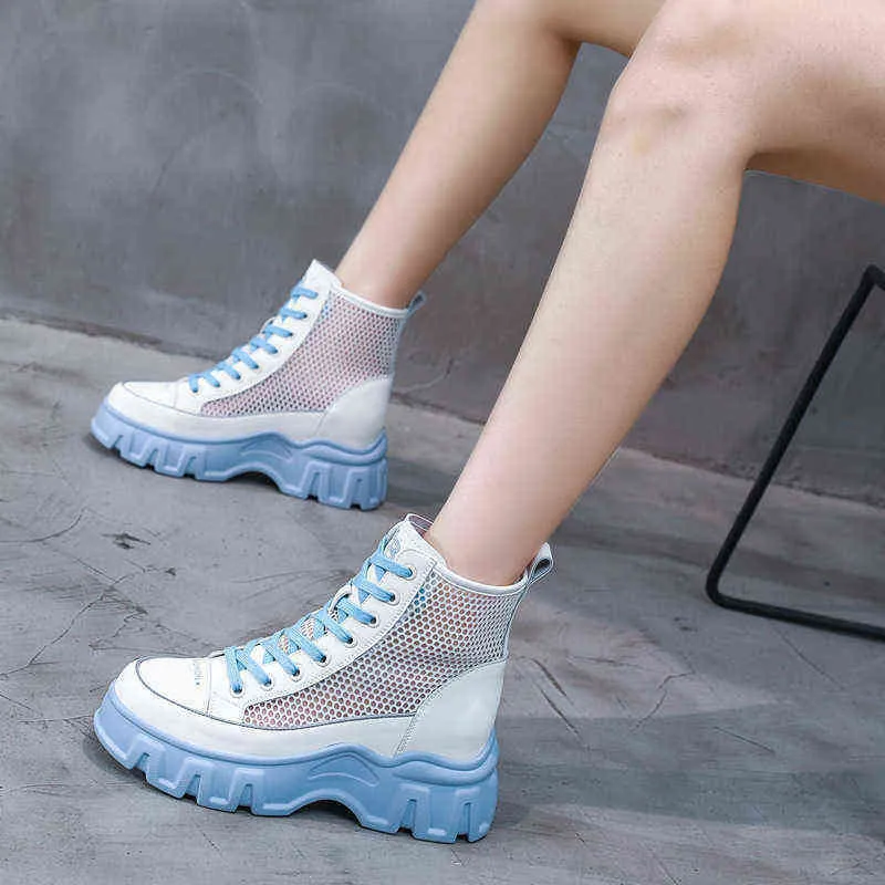 Ayak Bileği Çizmeler Yaz Kadın Yüksek Topuklu Seksi Oymak Sandalet Klasik Lace Up Martin Çizmeler Kızlar Platformu Ayakkabı 220401