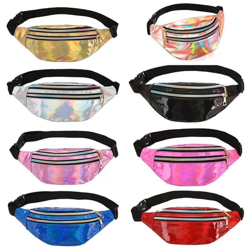 UPS Holographic Fanny Pack Sport Waist Bag With Zipper Adjustable Belt Hologram Metallic Color Clear Fashion PU Bags For Women Men Kids Traveling African Camping