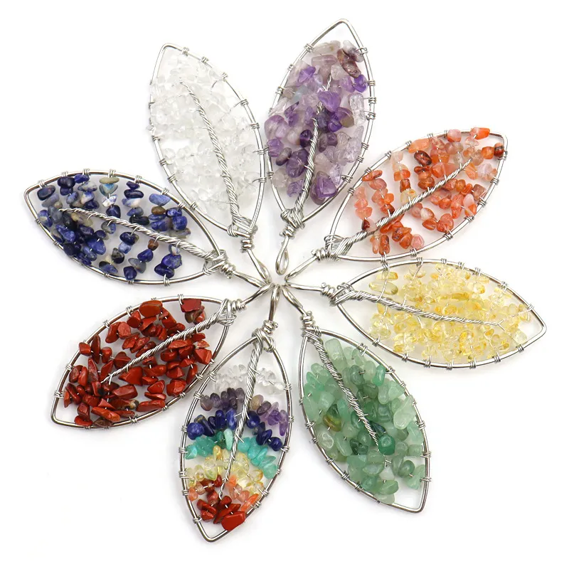Cristal de cristal de cristal árvore de vida folhas colar de forma de rocha natura