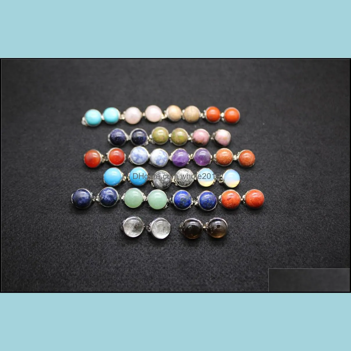 12mm natural stone stud earrings chakra healing pink quartz opal round ear clip jewlry for women
