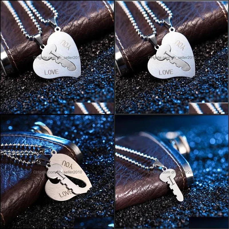 broken heart couple necklaces set engrave i love you matching hearts luxury jewelry 316l stainless steel necklace