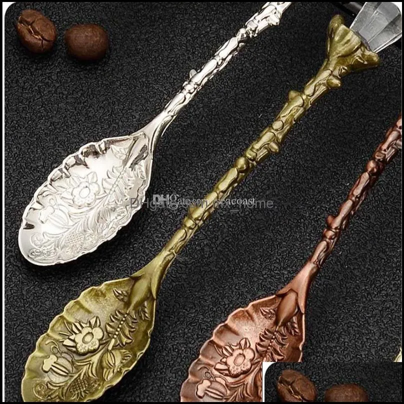 500pcs Vintage Carved Retro Pattern Coffee Tea Spoon Teaspoon Crystal Stirring Spoons Dessert Honey Ice Cream Scoop