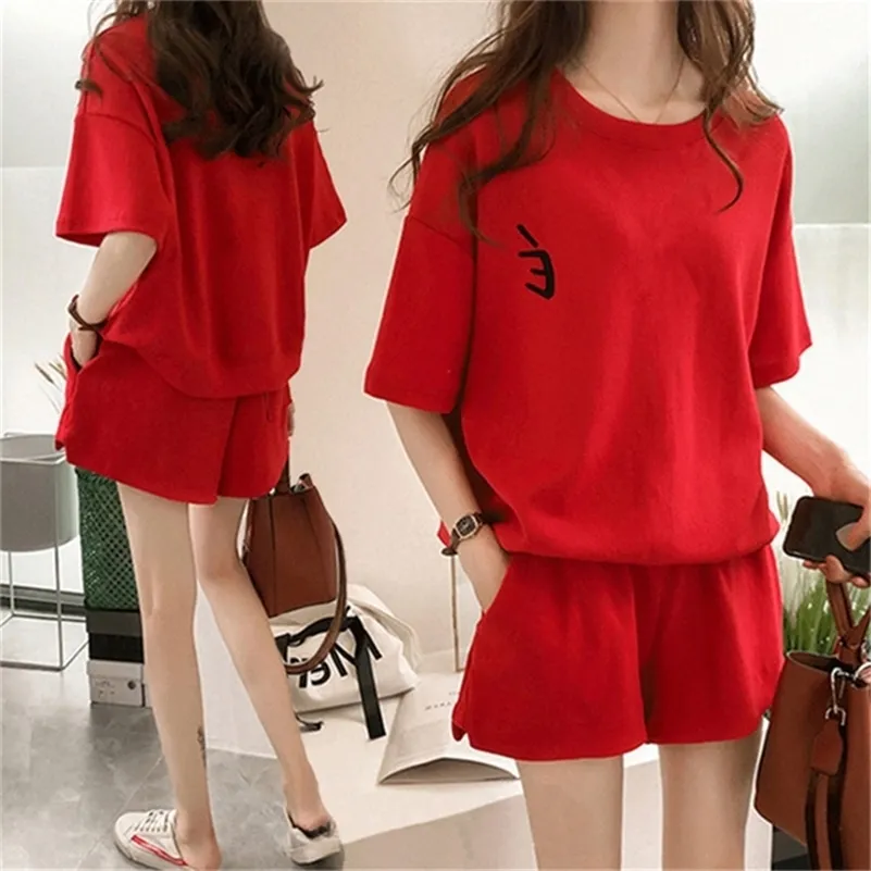 Plus size Women Shorts T shirt blouse Suit Summer loose Casual Two piece Sets Korean Women s Motion 40 75KG F351 220616