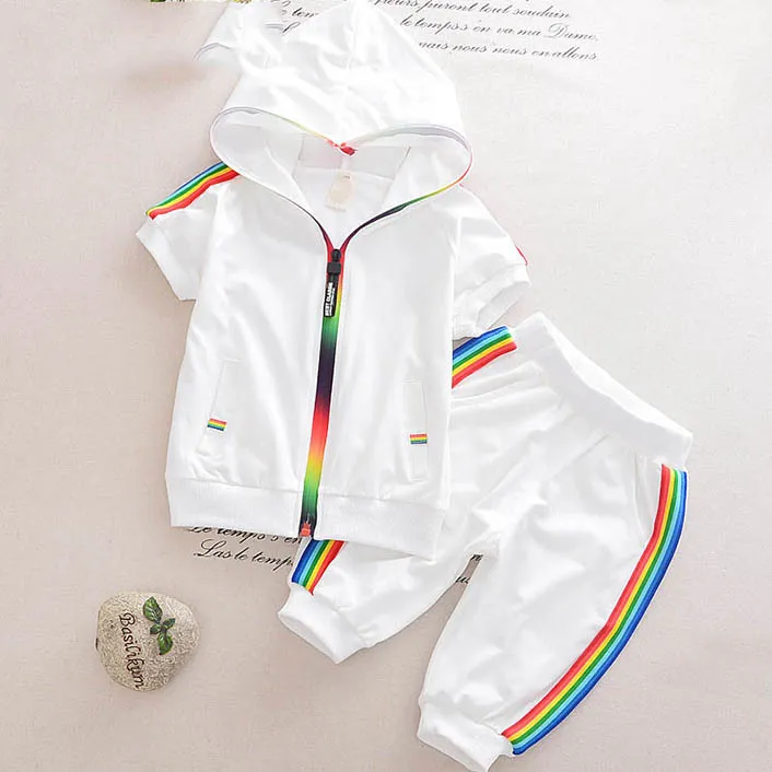 Bawełniany letni ubrania moda dziewczynka z krótkim rękawem solidna kurtka zamka spodnie 2pcs bebes tracksuit baby boy odzież zestaw