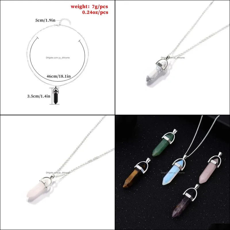 hexagonal prism bullet pendant necklace natural stone opal turquoises quartz healing reiki pendulum necklace for women jewelry