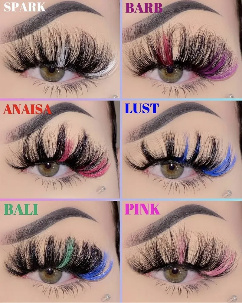 Newest 3D Mink Eyelashes Colorful 100% Mink Lashes Mix Color Pink Blue Red White False Fluffy Soft Cilias Vendor