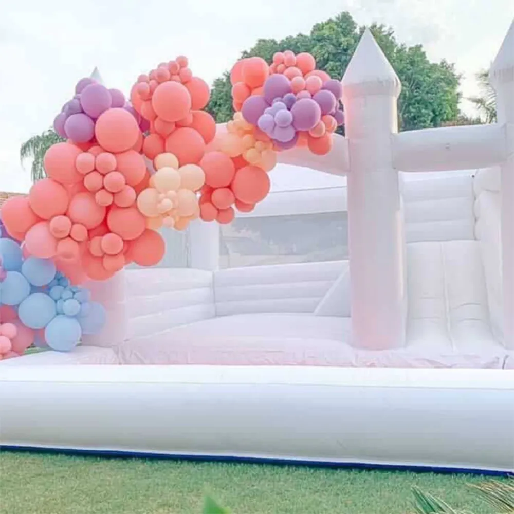 Casa de rebote blanca con tobogán inflable Bouncy Castle Combo puente de boda Bouncer Moonwalks saltando Para niños auditorías Comercial incluido soplador envío gratis