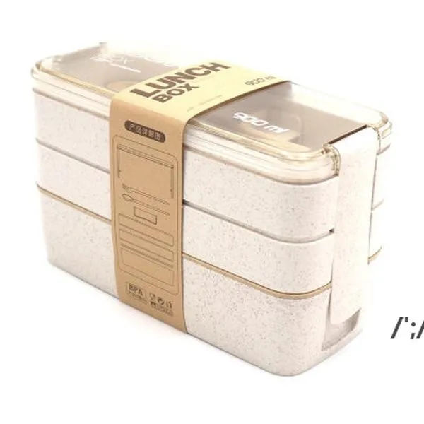 900ml Lunch Box 3 Layer Wheat Straw Bento Boxes Microwave Dinnerware Food Storage Container Lunchbox Eco friendly JLF14413