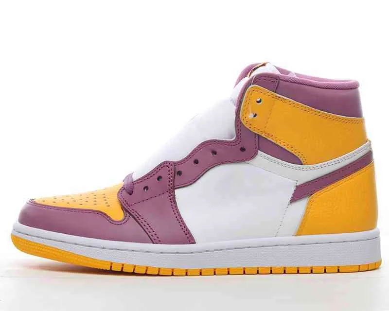 Jumpman 1 high OG Brotherhood basketball shoes White Purple Yellow men women Sports Shoes Sneakers trainers Send With Box