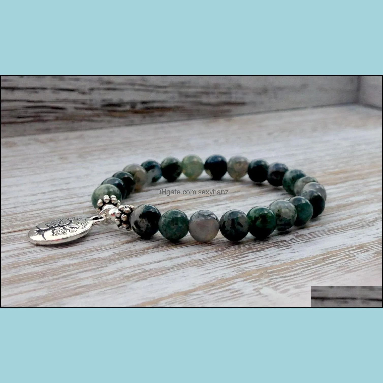 SN1072 Genuine Moss Agate Bracelet Fashion Yoga Bracelet Wrist Mala Beads Tree of Life Healing Bracelet Nature Stone Buddhist Jewelry