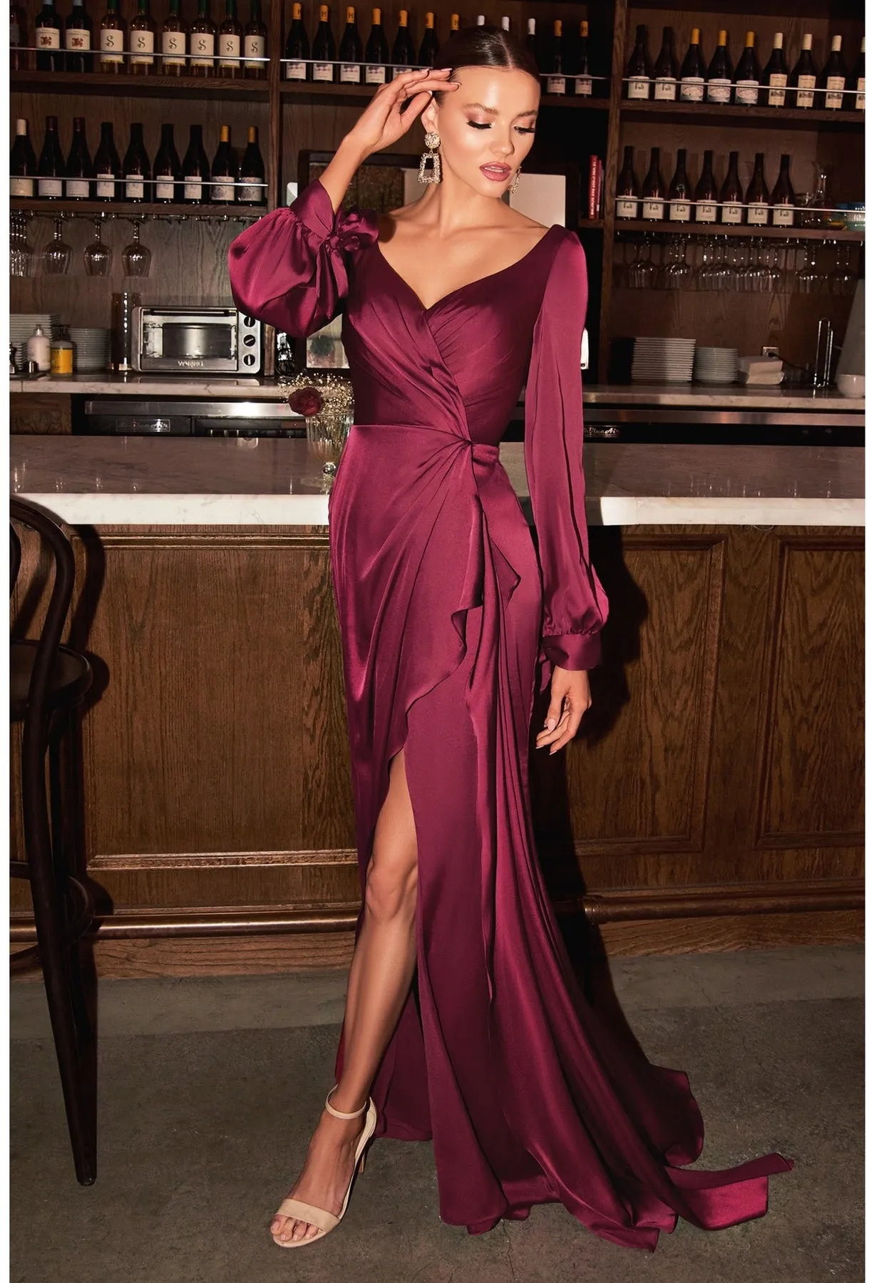 burgundy satin dress