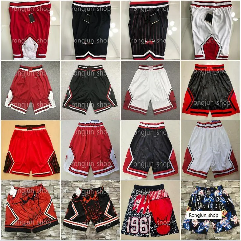 Ed Black White Red 23 Basketbal Pocket Shorts Top Kwaliteit Retro met bedrukte Baskeball Short Men Size S-XXL