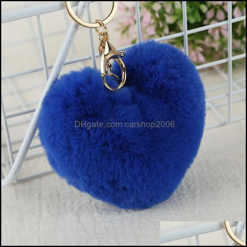fashion heart pompoms key rings colorful fuzziness plush balls keychains decorative pendant for women bag accessories p53fa