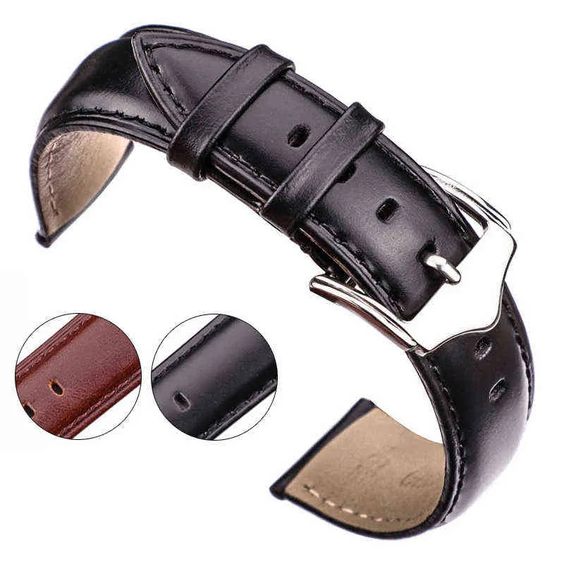 HENGRC band With 316L Steel Pin Buckle Smooth Soft Genuine Leather Men Women Strap Accessories 18 19 20 21 22 24mm G220420