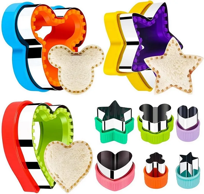 9 teile/satz Sandwich Cutter Und Versiegelung Set Gebäck Werkzeuge Uncrustables Maker DIY Cookie Cutter Für Kinder Mittagessen Bento Box Gemüse obst Schneider Sets HH22-249