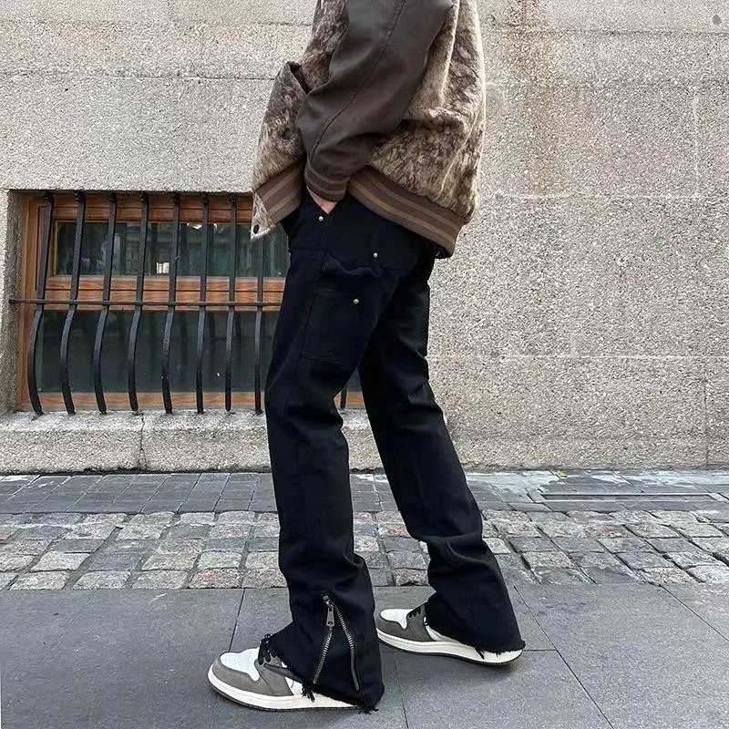 남성 바지 2022 발목 지퍼 블랙 Streetwear Joggers Men Cargo Y2K 힙합 스트레이트 캐주얼 Drawstring Long Trousers Pantaloni Uomo