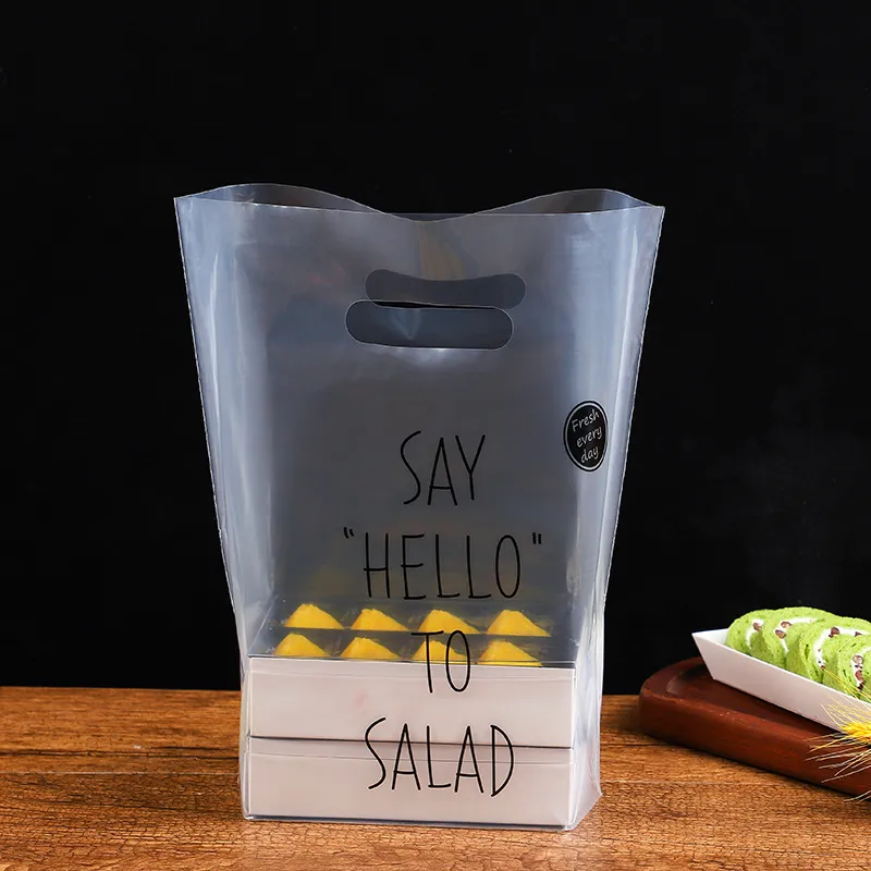 Şeffaf Plastik Torba Salata Hafif Gıda Meyvesi Tatlı Tatlı Öğle Yemeği Kutusu Ekmek Ambalaj Çantası 50pcs