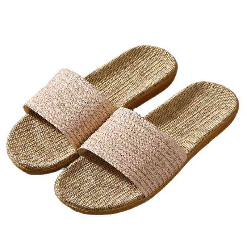 Suihyung Women Summer Shoes 2021 New Unisex Flax Slippers Comfortable Flat Casual Slides Ladies Indoor Flip Flops Female Sandals G220518