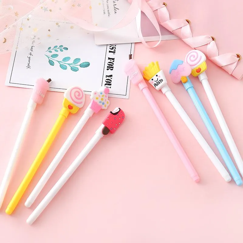 Neutral Pen Creative Cute Cartoon Stationery School Students Personality Girl Heart Food With Interesting Test Signature 0.5 mm Black Pen Prize