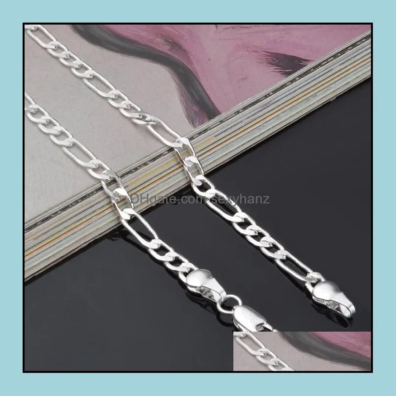 silver chains necklace jewelry hot sale fashion charm 4mm link chain necklaces for men 16 - 24 inch jewelry wholesale free shipping