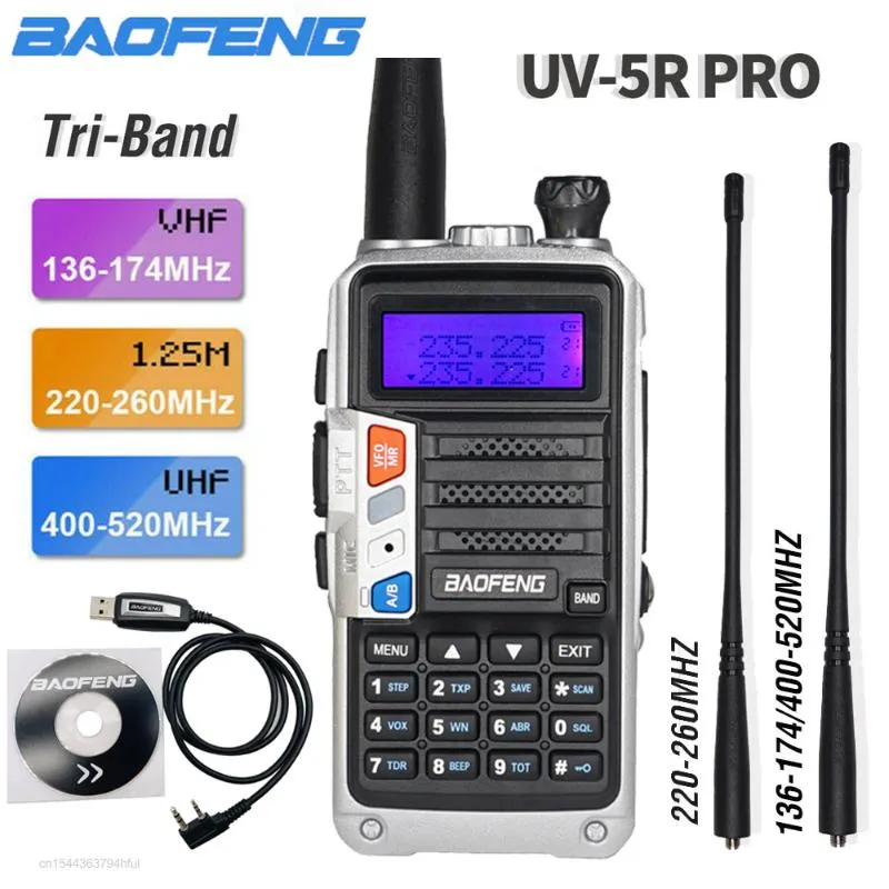 Walkie Talkie Baofeng UV-5R Pro TRI Band 220-260 ميجا هرتز VHF UHF 2 طريقة راديو قوية استقبال محمول مع الهوائي المزدوج UV5R