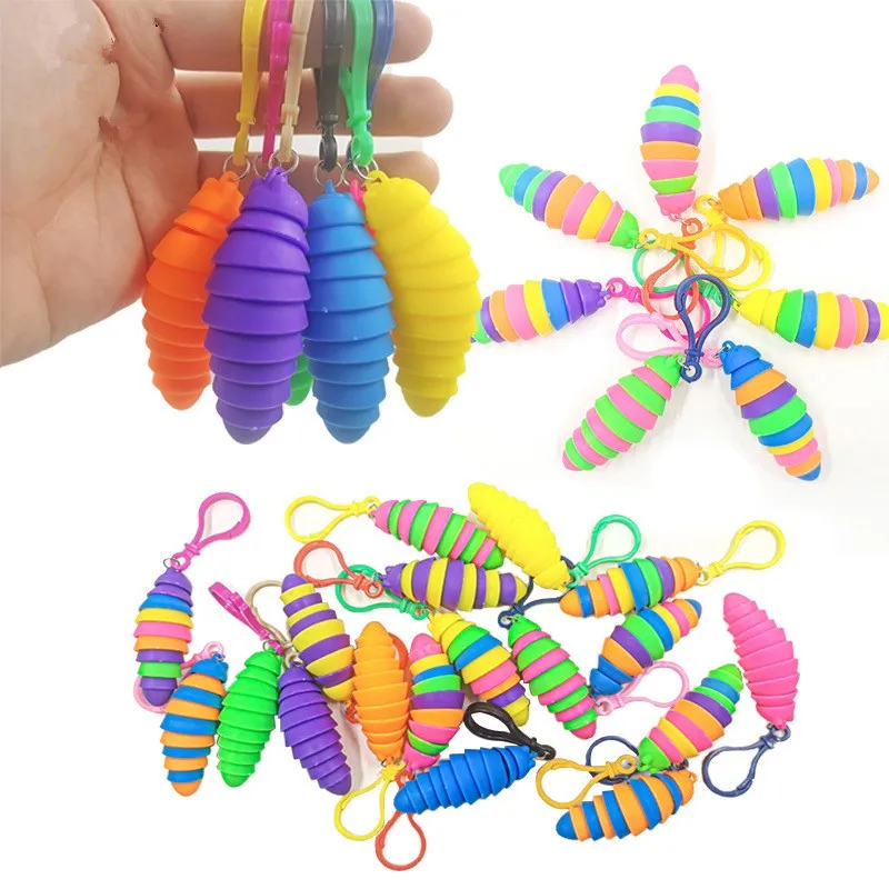 Fidget Toys Caterpillar Cute Bubbles Decompression Tool Keychain Pendant Slug Toy Elasticity Push Bubble Anti Kids Stress Educational Surprise W1