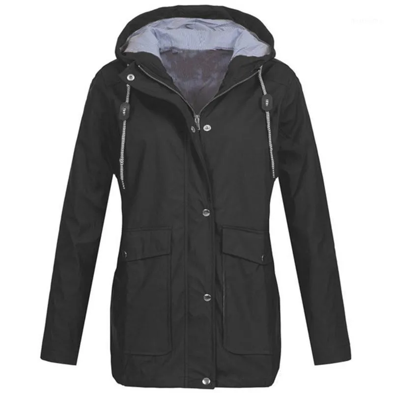Women's Jackets Clothes Women Fashion Solid Rain Coats Outdoor Plus Size Waterproof Hooded Coat Loose Zip Outwear Brand 2022 O14