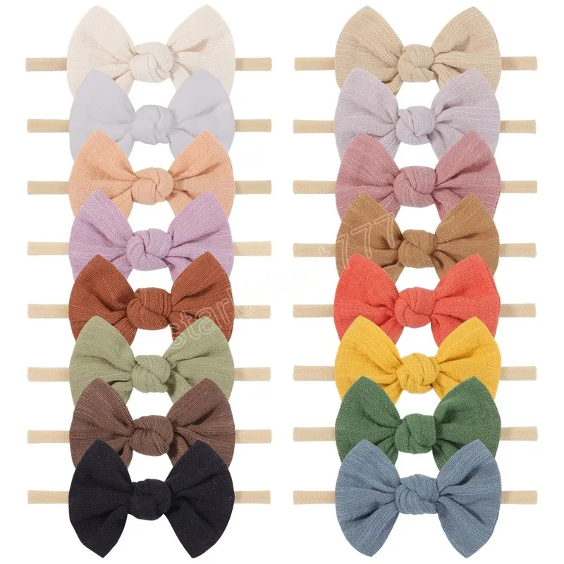 3.5inch Bowknot Sólido Headband Elastic Hair Bands Recém-nascidos Bonitos Meninas Headbands Turbante Headwear Crianças Acessórios Para Cabelo