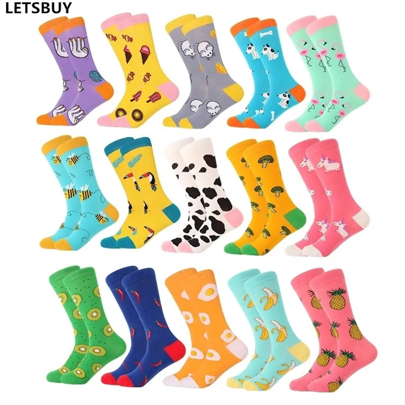 Letsbuy pour femmes chaussettes peignées coton harajuku drôle caricature créative équipage animal chaussettes dame filles fruit chien oiseau chili hommes chaussettes T200916