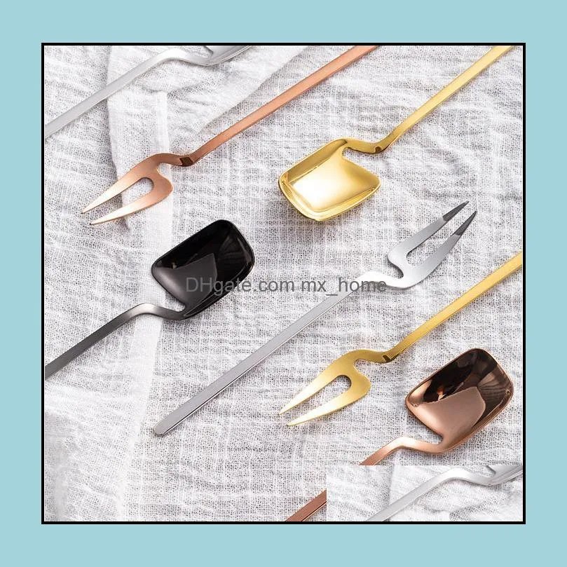 creative tea/coffee cup hanging spoons fork 304 stainless steel rose gold black teaspoon tableware sn4137