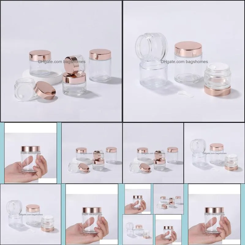 frosted glass cream jar clear cosmetic bottle lotion lip balm container with rose gold lid 5g 10g 30g 50g 100g packing bottles dh8456
