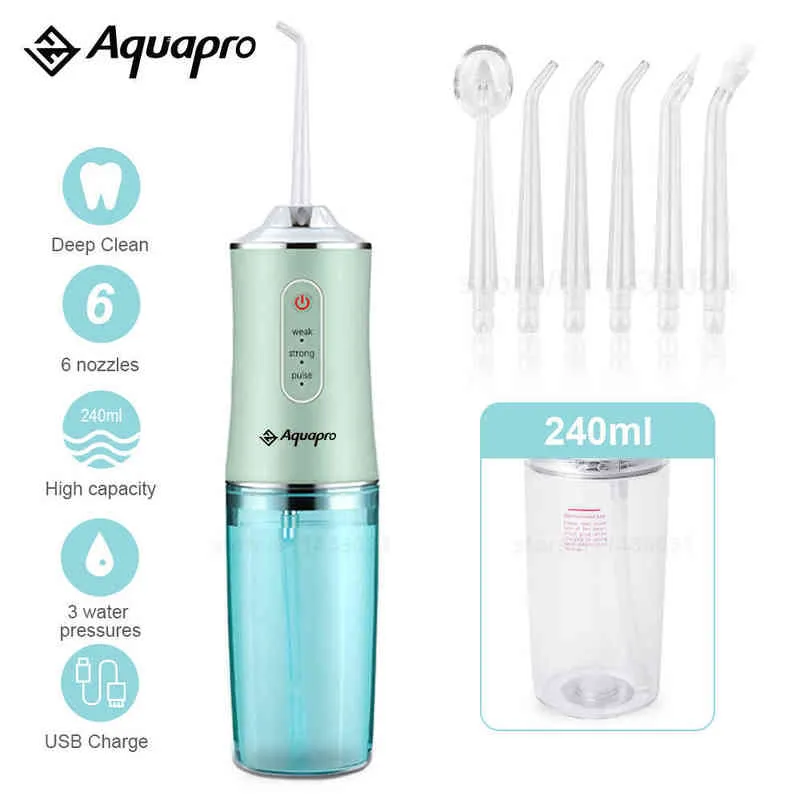 Dental water jet Oral irrigator Irrigator Teeth whitening floss Water flosser 6Tips 240ML Portable USB HOME 220510