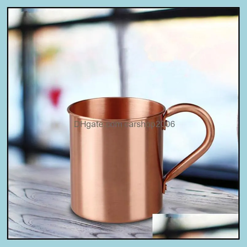 Mugs Drinkware Kitchen Dining Bar Home Garden Pure Copper Mug Cup 420Ml Beer Durable Handgrip Travel Customized Logo Supported Drop Deliv