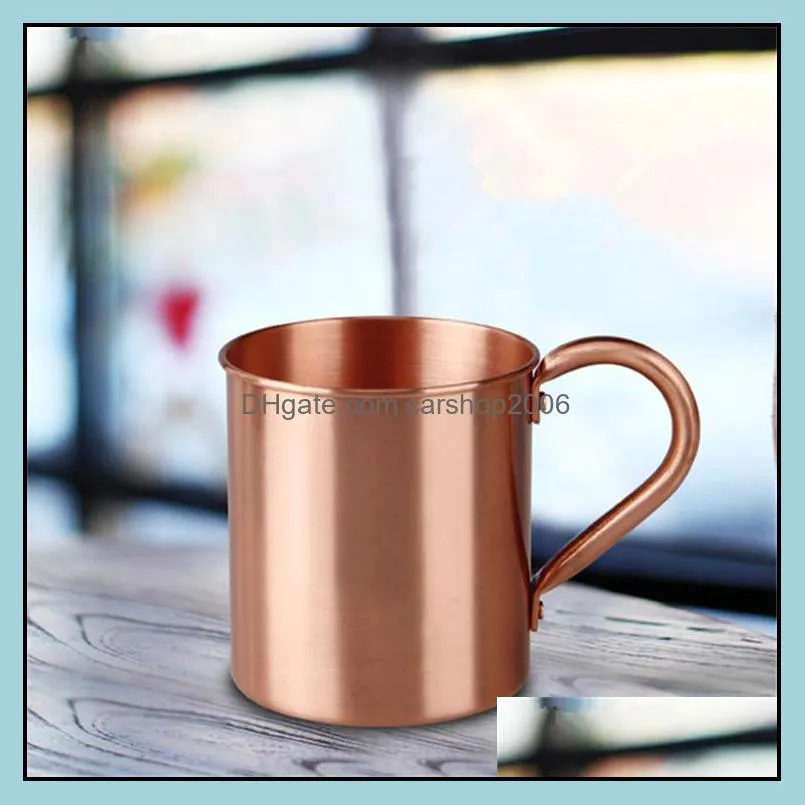 Mugs Drinkware Kitchen Dining Bar Home Garden Pure Copper Mug Cup 420 ml Öl Hållbar handgrip Resan Anpassad logotyp Stödd Drop Deliv