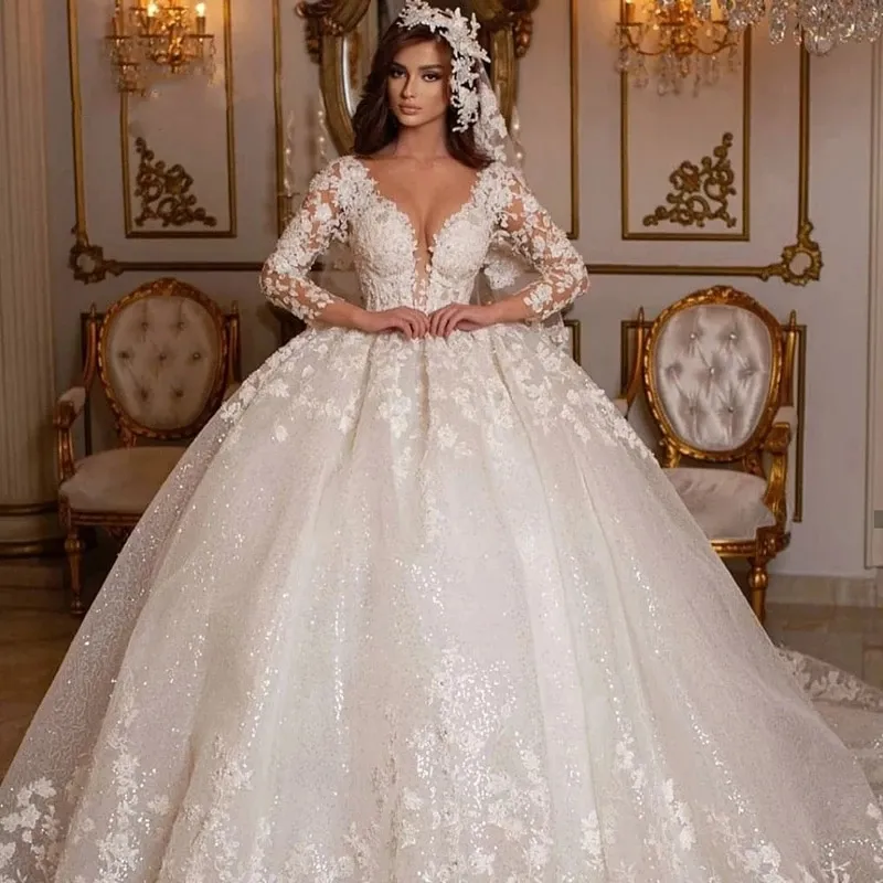 Luxury Vintage Princess Huge Ballgown Wedding Dress With Long Sleeves ...