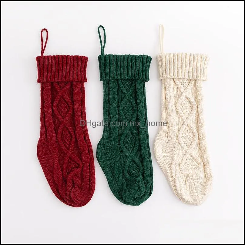 46cm Knitting Christmas Stockings Xmas Tree Decorations Solid Color Children Kids Gifts Candy Bags ZZA Fast ship 3-7days